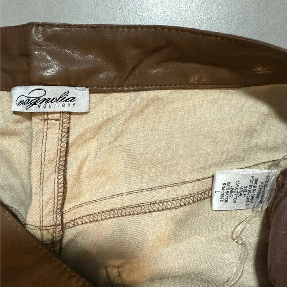 Magnolia Boutique Brown Faux Leather Cargo Pants - Picture 4 of 4